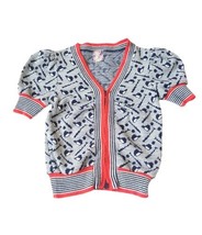 Vintage 1960-70s girl knit zip front puff sleeve Top baseball print fits... - $28.66