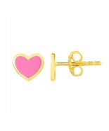 14K Gold Pink Enamel Heart Stud pierced Earrings, hearts 1 pair, yellow,... - €163,55 EUR