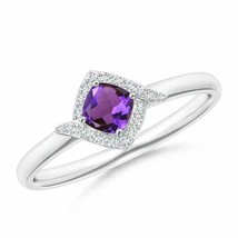 ANGARA 4mm Natural Amethyst and Diamond Halo Promise Ring in Sterling Silver - £214.57 GBP+