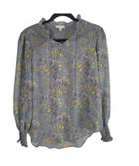 Alex &amp; Lili Long Sleeve Blouse M Womens Grey Sheer Floral V Neck Pullove... - £12.31 GBP