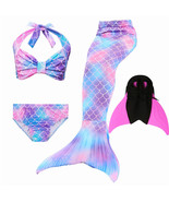 HOT!4PCS/SET Light Purple Mermaid Tail Swimming with Monofin Swimsuit Co... - $30.99