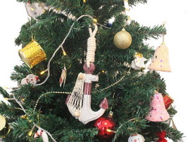 [Pack Of 2] Wooden Rustic Decorative Red and White Anchor Christmas Tree Ornamen - £35.10 GBP