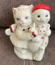 1992 Lefton Figurine Christmas Kitty Snowflake Snowman Ceramic Figure - $13.81