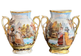 Antique Hand Painted Young Spanish Ladies in Traditional Costume Porcelain Vases - £1,111.34 GBP