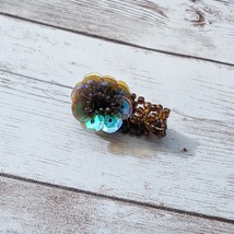 Vintage Beaded Stretch Ring With Sequin Flower - $8.99