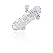 925 Sterling Silver Personalized Name Skateboard Pendant Necklace - £18.75 GBP+