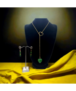 Jade heart lariat necklace with earrings set  - $551.95 MXN