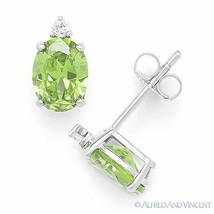 Oval &amp; Round Cut Simulated Peridot Cubic Zirconia Sterling Silver Stud Earrings - £19.17 GBP