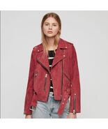 Allsaints Balfern Suede Biker Jacket Raspberry UK4 US0 - $122.50