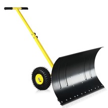 Heavy-Duty Rolling Snow Pusher with Wheels and Adjustable Handle Black Y... - $99.98