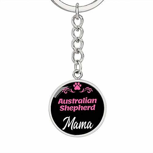 Primary image for Dog Mom Keyring Australian Shepherd Mama Circle Keychain Stainless Steel Or 18k 
