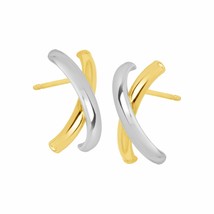 14K Yellow &amp; White Gold Plated Eternity gold Crisscross Earrings Summer Sale - £25.29 GBP