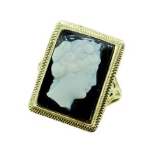 14k White Gold Filigree Genuine Natural Stone Agate Cameo Ring (#J4694) - $420.75