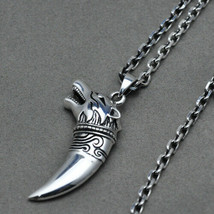 Antique/Oxide Howling Wolf Head 925 Sterling Silver Vintage Pendant Necklace - £137.76 GBP