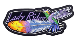 Lady Rider - Hummingbird &amp; Feather Iron On Sew On Embroidered Patch 6&quot;x 2 1/2&quot; - £5.51 GBP