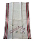 Vintage Embroidered Tea Towel Teapot Silverware Motif Cottage Floral Str... - $15.30
