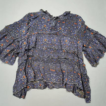 Velvet Women Shirt Size M Blue Forest Fairy Floral Ruffles Short Flutter Sleeves - £7.93 GBP