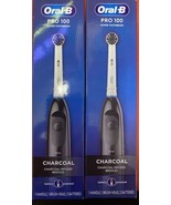 2 Pack: Oral-B Pro 100 Battery Powered Toothbrush Charcoal Black New - £14.50 GBP