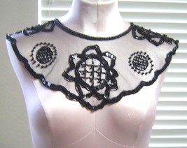  Vintage Sheer Beaded Black Floral Collar  - £19.95 GBP