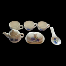 Pansy Speckled Set Mini Teapot Teacups Spoon Rest Butter Dish - $12.23