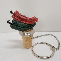 Wine Beverage Bottle Cork Stopper Green Red Chili Peppers Gift - £9.61 GBP