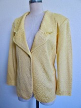 Misook Primary Yellow Textured Knit Jacket L Acrylic Rayon Single Button Blazer - £39.04 GBP