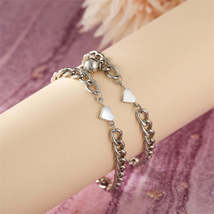Silver-Plated Heart Charm Linked Bracelet Set - £10.54 GBP