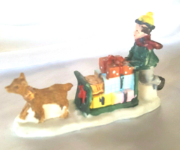 Vintage East End Distributors Mini Figurine  Boy on Sled Full  Christmas Village - £9.44 GBP