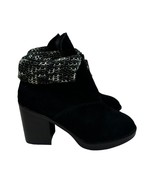 Chinese Laundry Marvel Black Suede Ankle Boots Knit Sweater Cuff Womens ... - $34.64