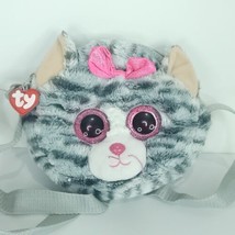 TY Beanie Boos Kiki Grey Cat Plush Crossbody Bag Coin Purse Pink Glitter... - £17.88 GBP
