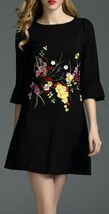 Dan Munier Midi Dress Size-S Black Floral Embroidered - $49.48