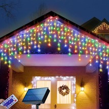 304 Led Solar Christmas Lights, Multicolored Outdoor Icicle Lights, 8 Modes Wate - £43.49 GBP