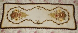 Vintage 70s Embroidered Table Runner Wool Crewel Work Flowers Floral Autumn - $20.00