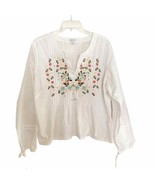 Relativity White Boho Floral Embroidered Pintuck Front Blouse Johnny Was... - $28.05