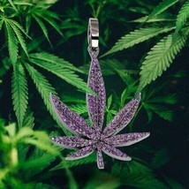 2 Ct Round Cut Simulated Amethyst Marijuana Leaf Pendant Gold Plated 925 Silver - £130.57 GBP