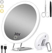 Magnifying Mirror With Light 30X, Large 6&quot; Rechargeable 3 Colors Modes Dimming - £31.36 GBP