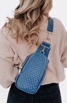 Pretty Simple Blue Vegan Leather Waiverly Woven Bag NEW - £63.13 GBP