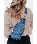 Pretty Simple Blue Vegan Leather Waiverly Woven Bag NEW - $78.98