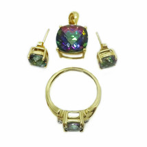 15+ ct tw Mystic Topaz Pendant Ring &amp; Earrings 10k/14k Gold Jewelry Set - £442.58 GBP