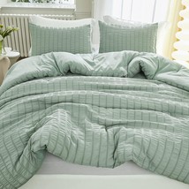 Sage Green Comforter King Size Set, 3 Pieces Lightweight Summer Seersucker Textu - £71.93 GBP