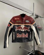 Vintage Red Bull Racing Leather Moto Jacket  Embroidered Patches Y2K Str... - $280.00
