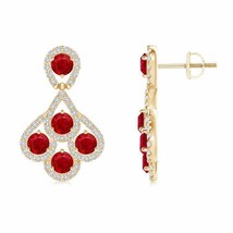 ANGARA Natural Ruby Round Drop Earrings with Diamond for Women in 14K Gold (3MM) - £1,877.46 GBP