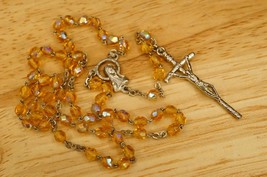 Estate Religious Jewelry Crystal AB Faceted Bead Catholic ROSARY Crucifix - $28.70