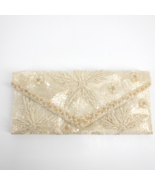 Vintage Off White Clutch Envelope Purse Beaded Snap Closure Hand Made Ho... - $165.41 CAD