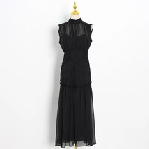 GALCAUR Elegant Dress For Women Stand Collar Sleeveless High Waist Skinny Ruched - £100.27 GBP