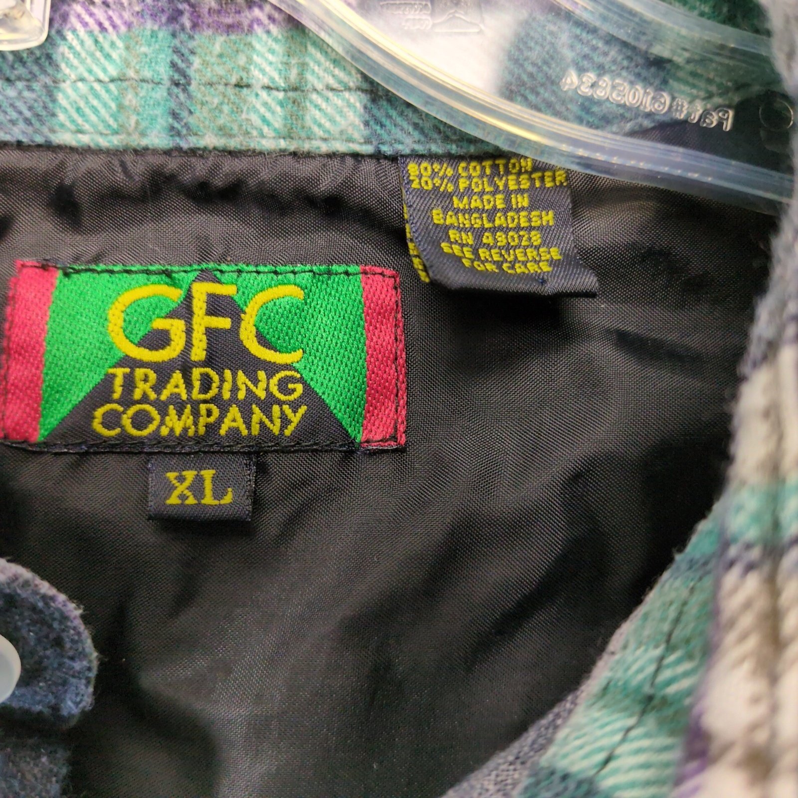 Vtg GFC Trading Co Plaid Flannel Pearl Snap Shirt Men's XL Navy Green Gorpcore Item image 7