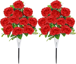 Lodou Set of 2 Cemetery Flowers,Artificial Cemetery Flowers,Headstone Flowers Ro - £23.04 GBP