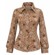 VTG 70s Jantzen Brown Floral Shirt Earth Tone Prairie Boho Western S/M - $54.40