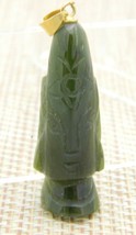 Green Aquamarine Carved Polished Stone Hawaiian Tiki God Necklace Pendant - £30.29 GBP