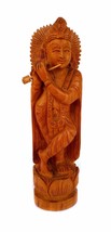 Figurine Indian Sculpture Handmade Wooden Handicraft Idol Lord Krishna Statue  - £61.88 GBP